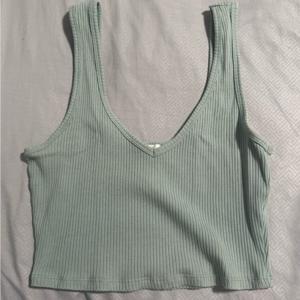 Garage Sage Green Ribbed Crop Tank Top